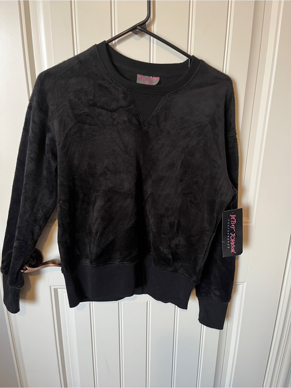 Betsey Johnson Black Plush Crew Pullover Sweater